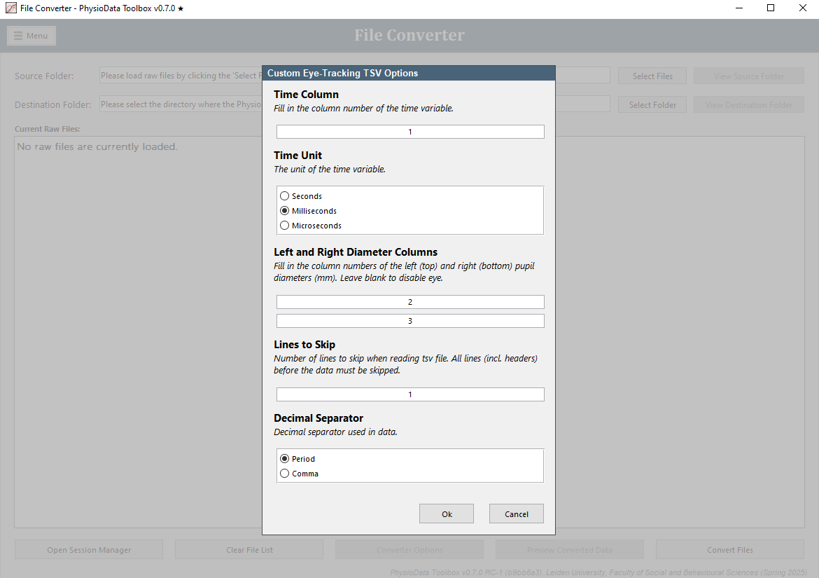 Signal TSV File setup options